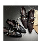 Damen elegante Mules mit anpassbarem Riemen und Perlenverzierung R&B
