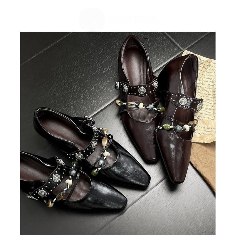 Damen elegante Mules mit anpassbarem Riemen und Perlenverzierung R&B