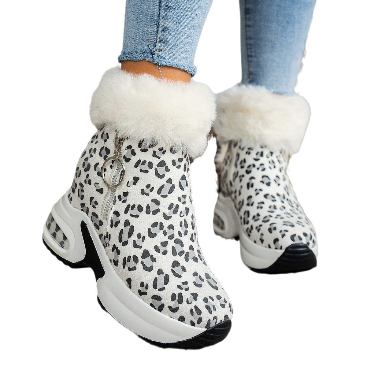 Damen Sneaker-Stiefel mit weichem Kunstfellkragen und trendigem Reißverschluss R&B