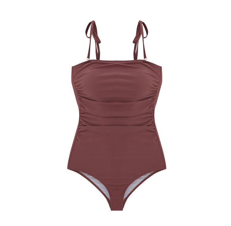 Damen Einteiler Badeanzug mit verstellbaren Trägern und eleganter Raffung R&B