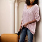 Damen luftiger Strickpullover mit Rippstruktur und asymmetrischem Saum R&B