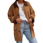 Damen lässige Baumwolljacke mit weichem Kragen und praktischen Taschen R&B