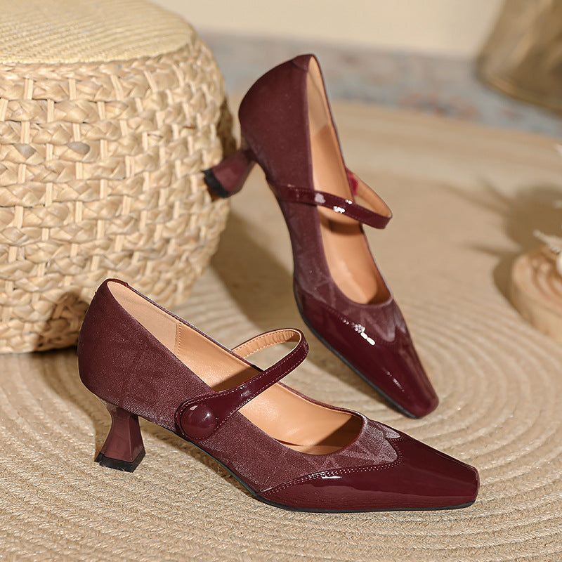 Damen elegante Mary Jane Pumps mit komfortablem Blockabsatz und verstellbarem Riemen R&B