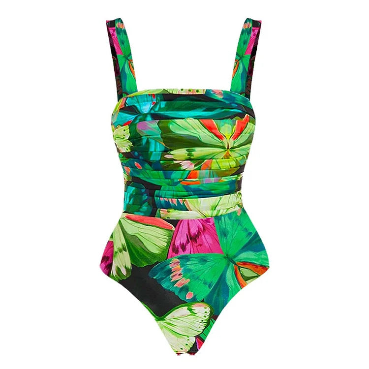 Damen Floral Druck Einteiler-Badeanzug R&B