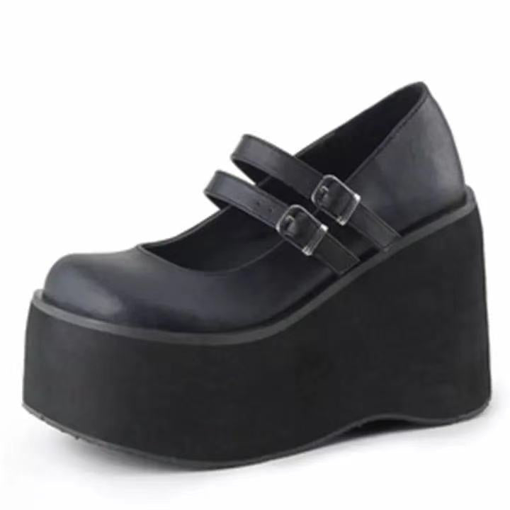 Damen Plateau-Schuhe mit doppeltem Riemen und hohem Absatz R&B