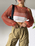 Damen lässiger Netzpullover mit offenen Schultern R&B