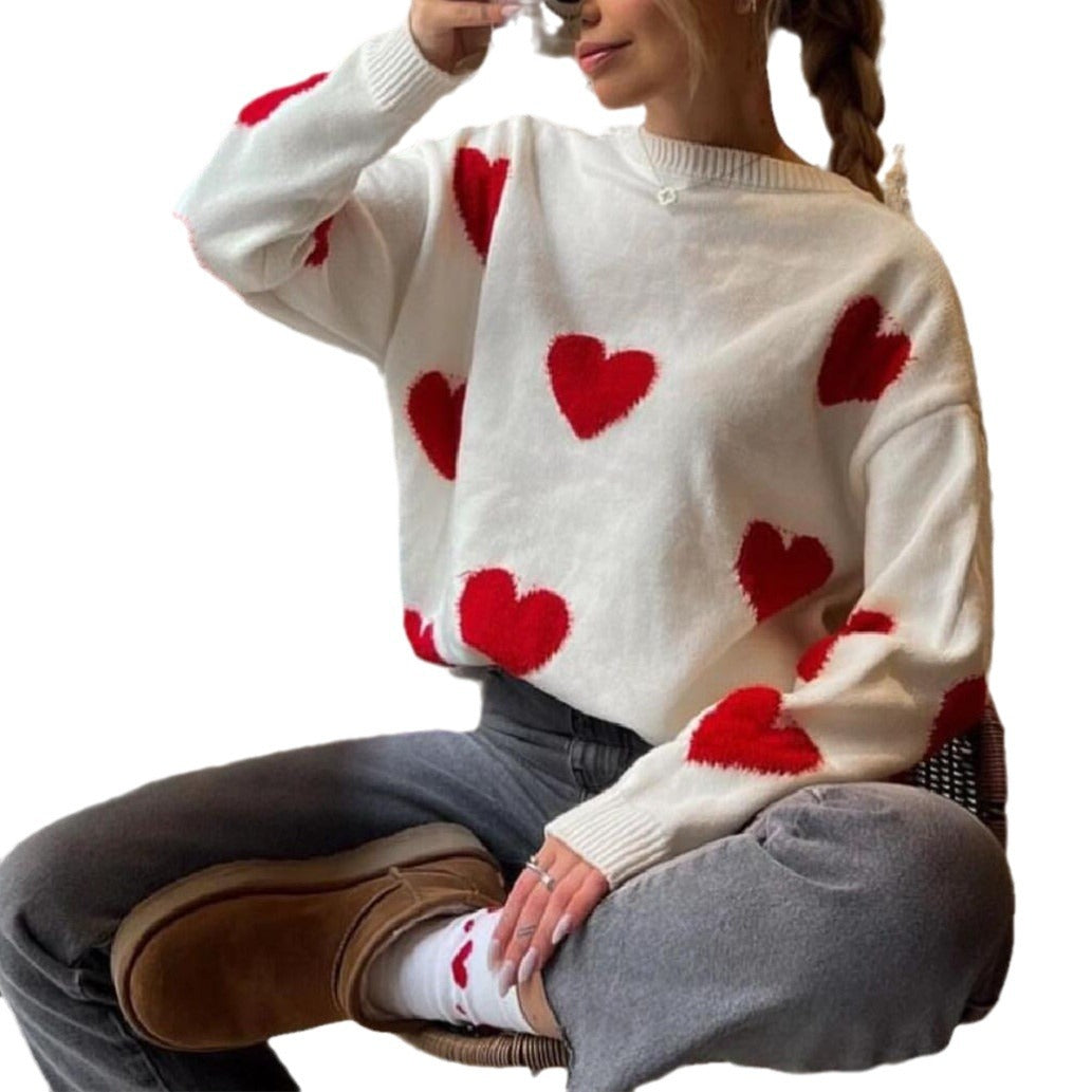 Damen Bequemer Sweater mit Herzmuster R&B