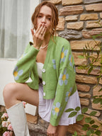 Damen Kürzer Strickcardigan mit floralen Motiven und Knopfdetails R&B