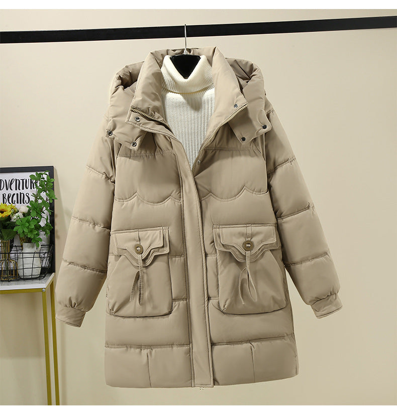 Damen Lange Pufferjacke mit praktischem Kapuzenkragen und großen Taschen R&B