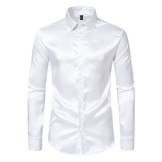 Herren Elegantes Satinhemd mit schimmerndem Finish und klassischem Kragen R&B