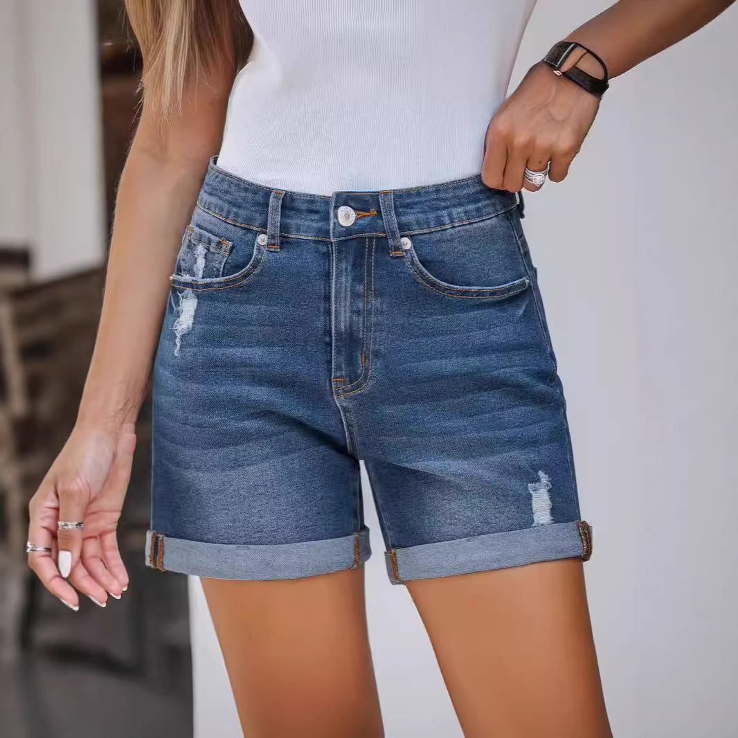 Damen Denim-Shorts im lässigen Stil mit modischen Rissdetails R&B