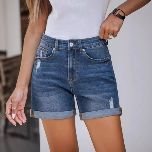 Damen Denim-Shorts im lässigen Stil mit modischen Rissdetails R&B