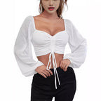Damen Crop-Top mit strukturiertem Körper und eleganten Puffärmeln R&B