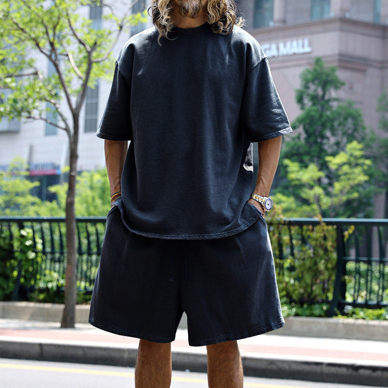Herren nan oversized Loungewear-Set mit Boxy-Shirt Kordelbund-Bermuda und weichem Baumwollmix R&B