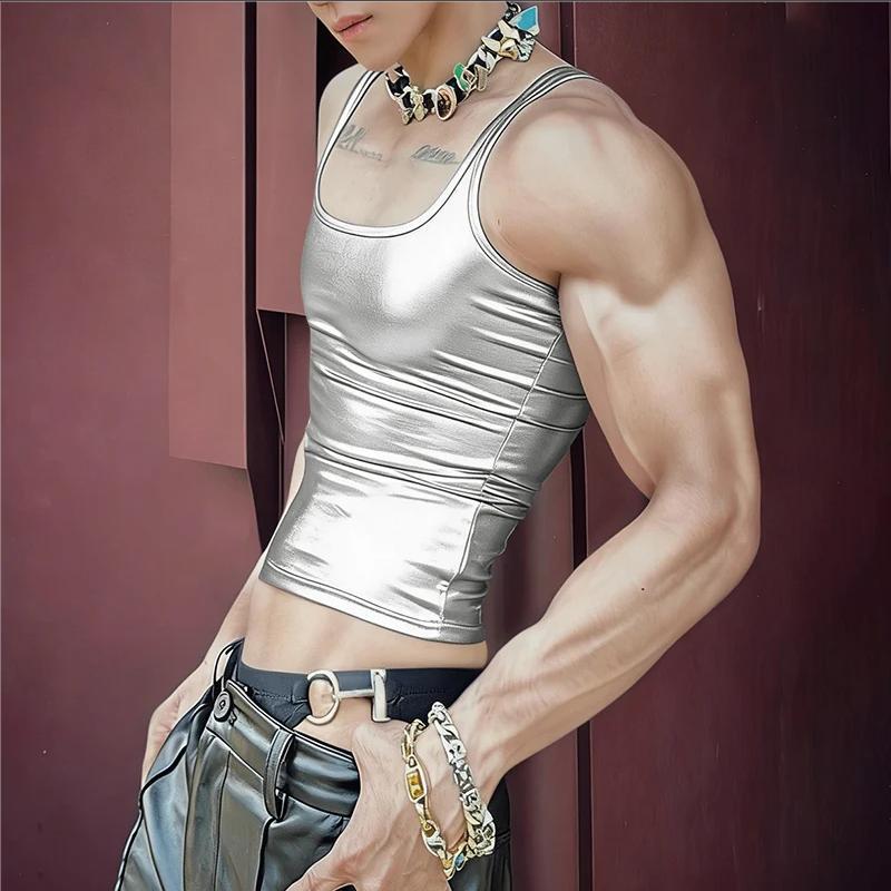 Damen nan tailliertes Glanz-Tanktop mit Racerback und feiner Nahtverarbeitung R&B