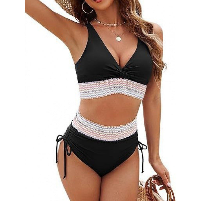 Damen Bikinioberteil mit hoher Taille und dekorativem Strickmuster R&B
