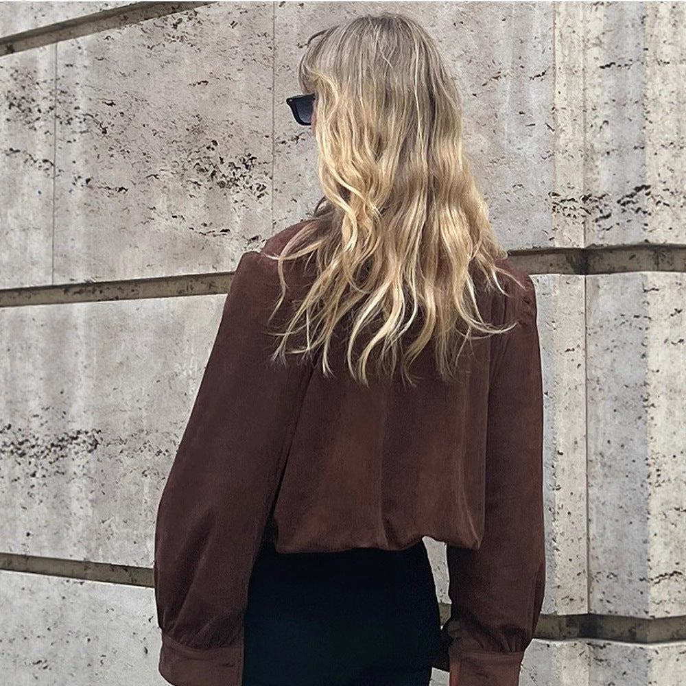 Damen Oversized Wildlederjacke mit voluminösen Ärmeln R&B