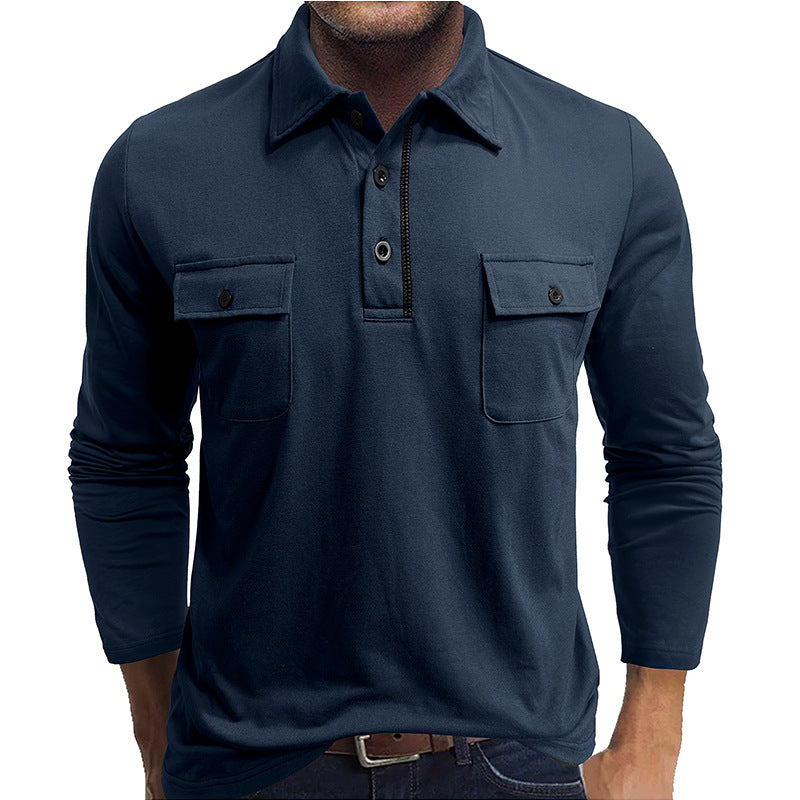 R&B | Poloshirts Baumwollmischung Reguläre Passform Lange Ärmel Klappentaschen