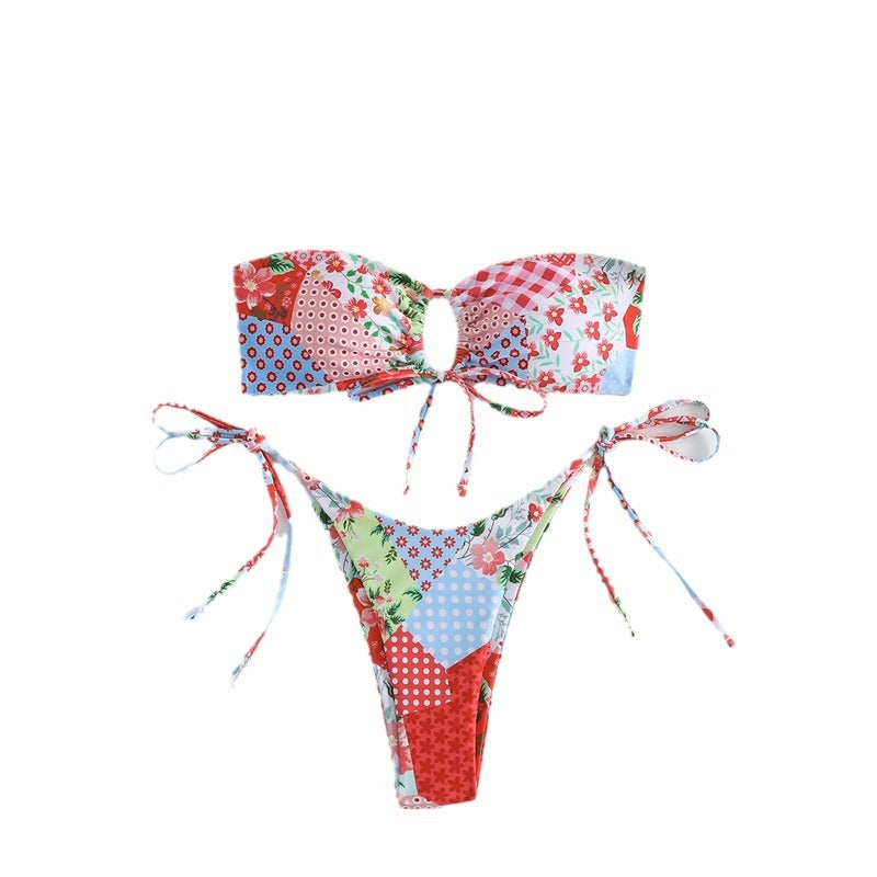 Damen Bandeau-Bikini-Set mit verspieltem Pünktchen-Muster und verstellbaren BindR&Bändern R&B