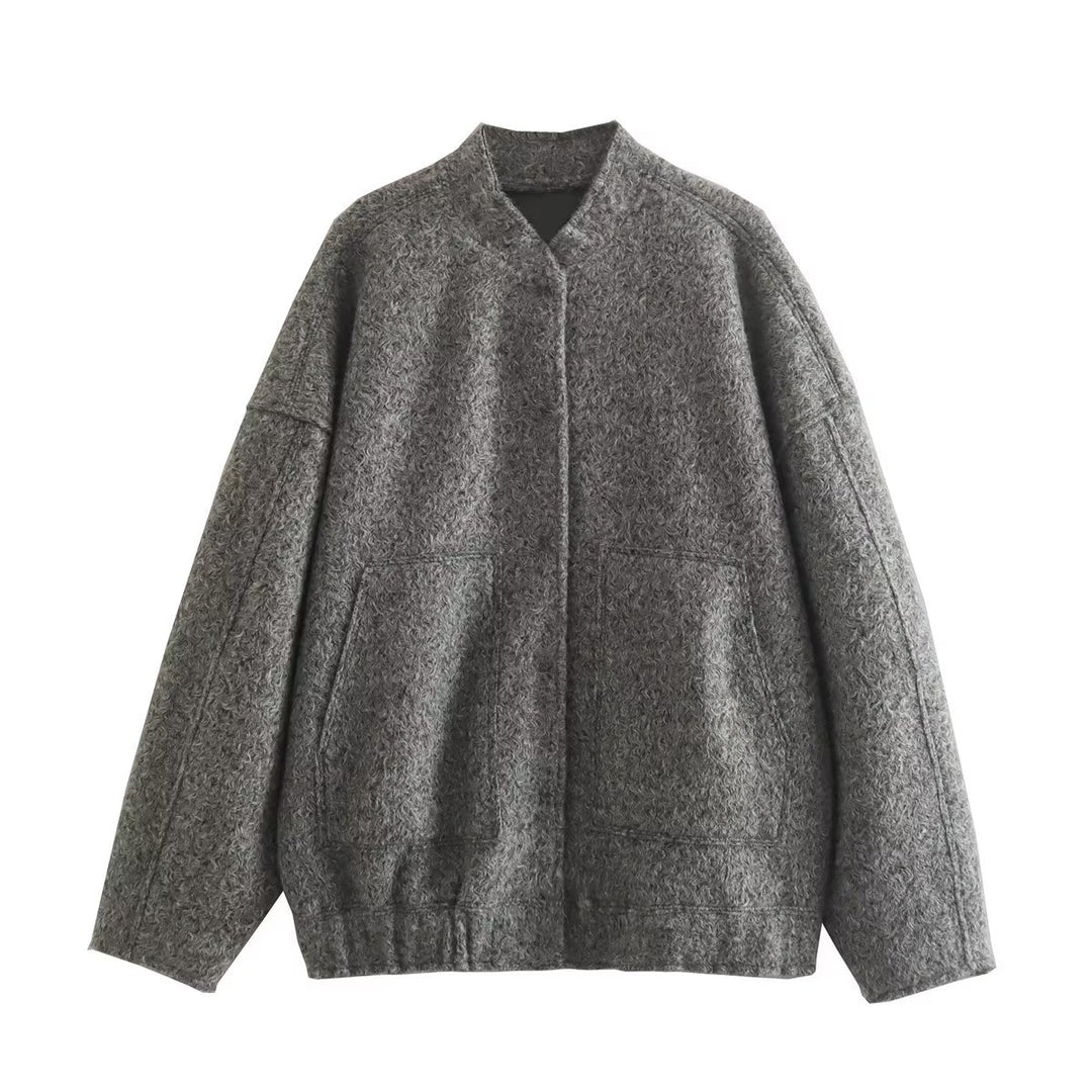 Damen flauschige Oversized-Jacke mit praktischen Taschen und elegantem Stehkragen R&B