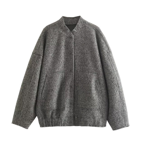 Damen flauschige Oversized-Jacke mit praktischen Taschen und elegantem Stehkragen R&B