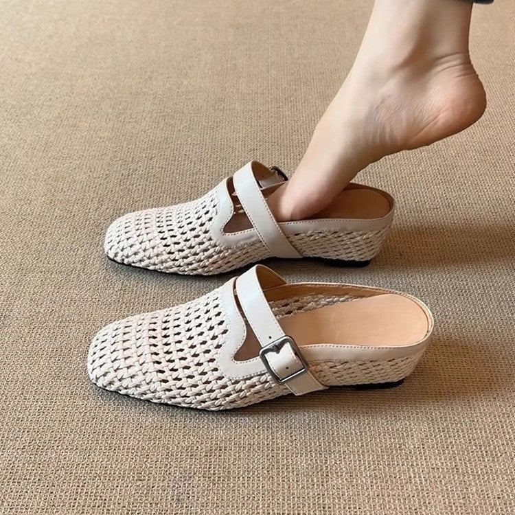 Damen Clogs mit modischem Geflecht und verstellbarem Riemen R&B