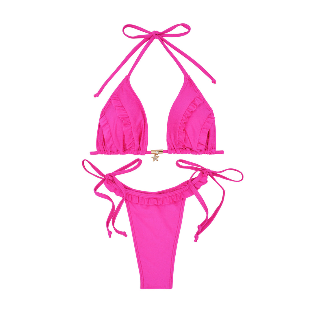 Damen Triangel-Bikini mit Rüschendetails und verstellbaren Bindebändern R&B