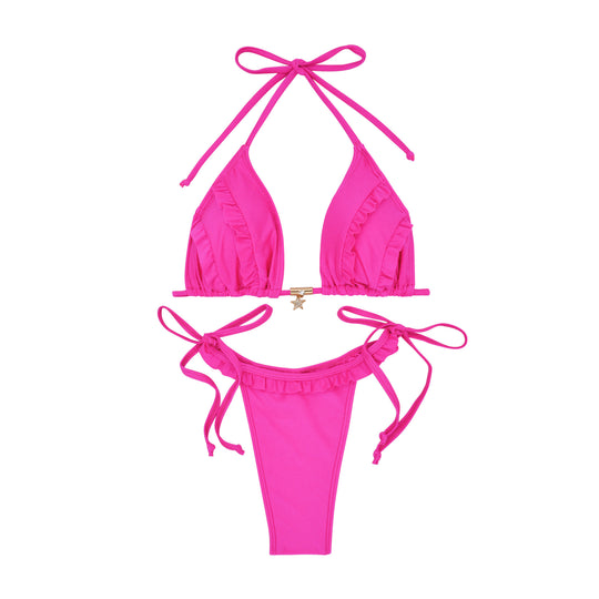 Damen Triangel-Bikini mit Rüschendetails und verstellbaren Bindebändern R&B