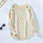 Damen Strickpullover mit dekorativem Zopfmuster und Knopfdetails