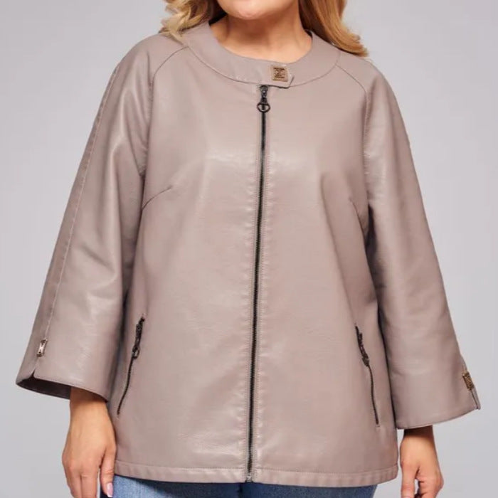 Damen modische Kunstlederjacke mit einzigartigem Schnitt R&B