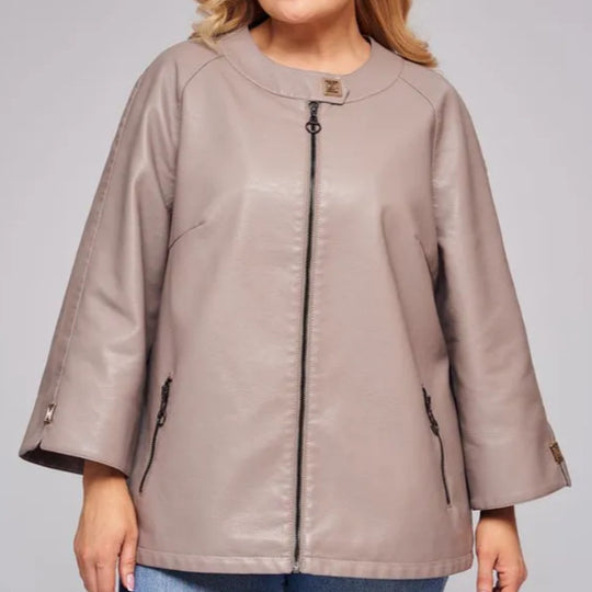 Damen modische Kunstlederjacke mit einzigartigem Schnitt R&B