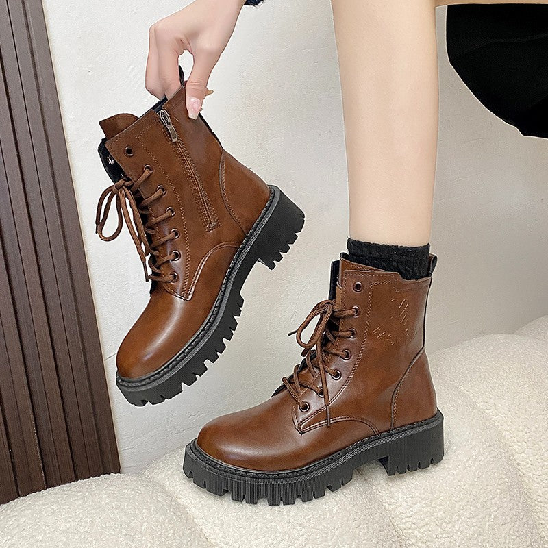 Damen Stiefeletten mit robustem Profil und modischem Leder-Heel R&B