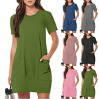 Damen lässiges T-Shirt-Kleid mit praktischen Taschen R&B