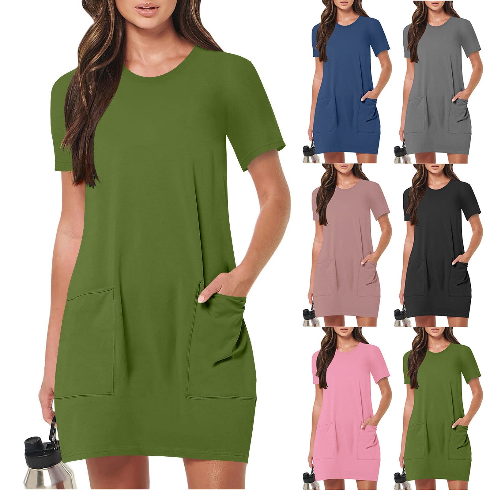 Damen lässiges T-Shirt-Kleid mit praktischen Taschen R&B