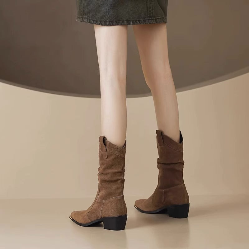 R&B | Stiefel - Wildleder - Knöchellang - Spitz Zulaufend - Metall-Zehenschutz - Blockabsatz