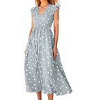 Damen Maxikleid mit einem verspielten Punktmuster und V-Ausschnitt R&B