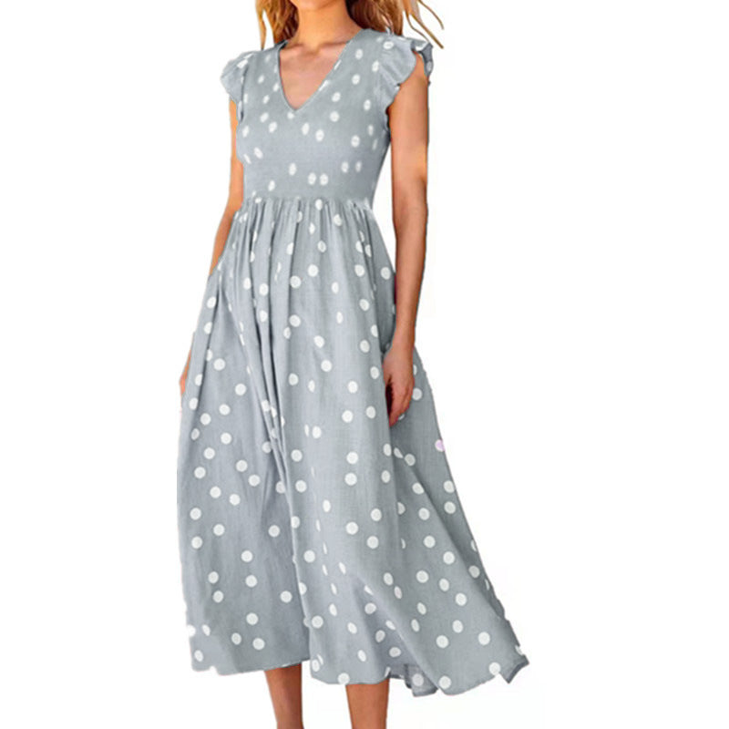 Damen Maxikleid mit einem verspielten Punktmuster und V-Ausschnitt R&B