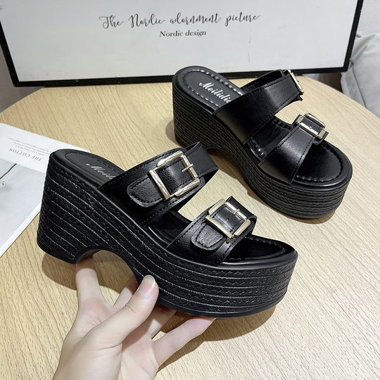Damen Plateau-Sandalen mit modischem Schnallen-Design R&B