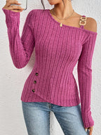 Damen Knoten Shirt mit schulterfreier Design und strukturiertem Strick R&B