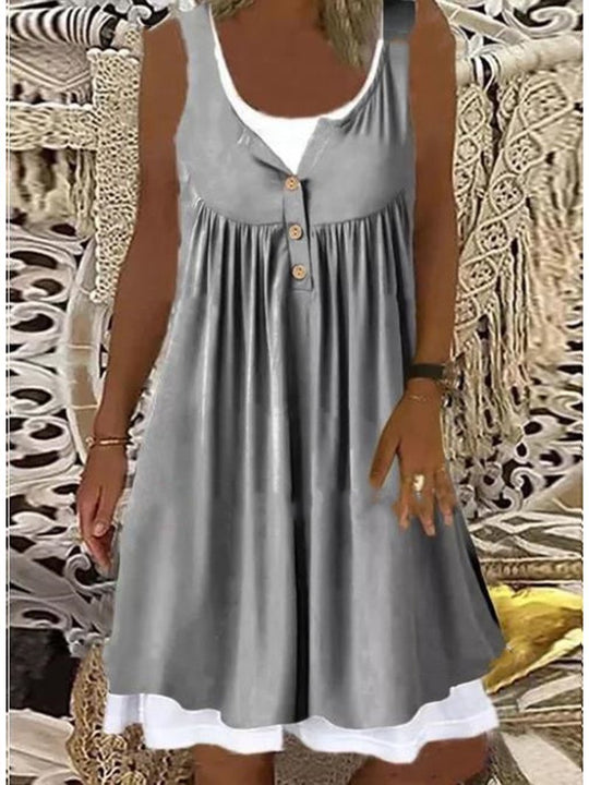 Damen Sommerliches Freizeitkleid mit dekorativen Knopfdetails und ausgestelltem Rock R&B