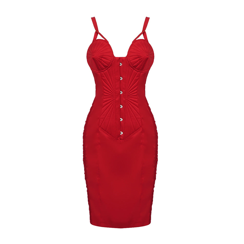 Damen figurbetontes Kleid mit raffinierten Details und schimmerndem Stoff R&B
