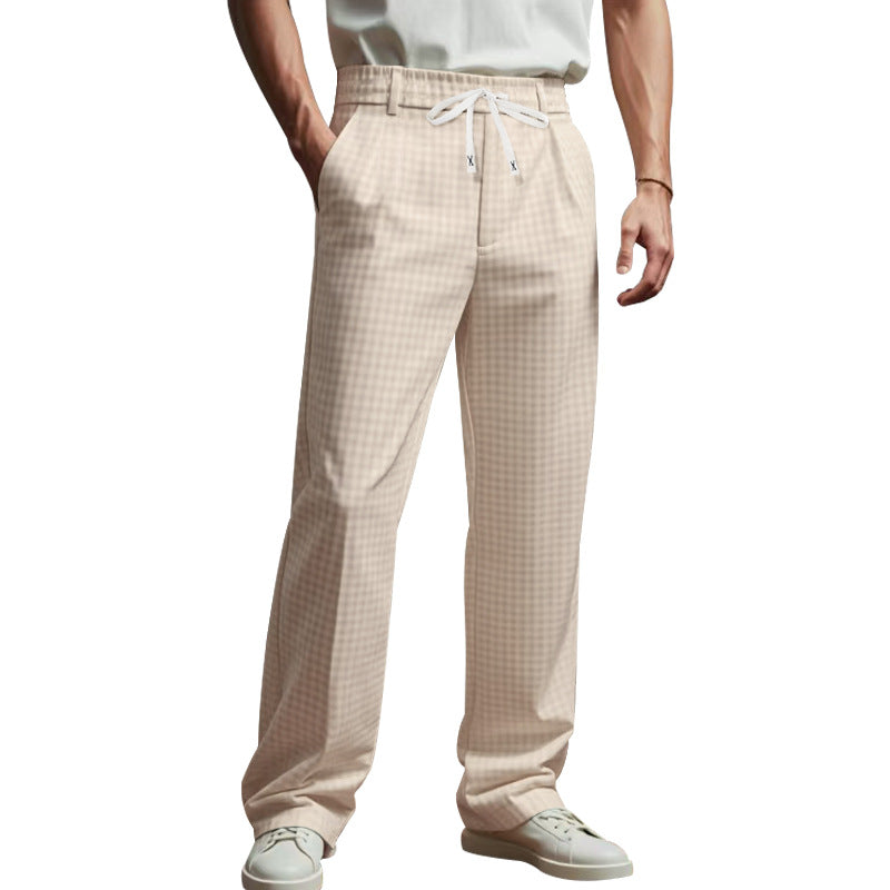 Herren entspannte Freizeithose mit verstellbarem Kordelzug und modernen Karodetails R&B