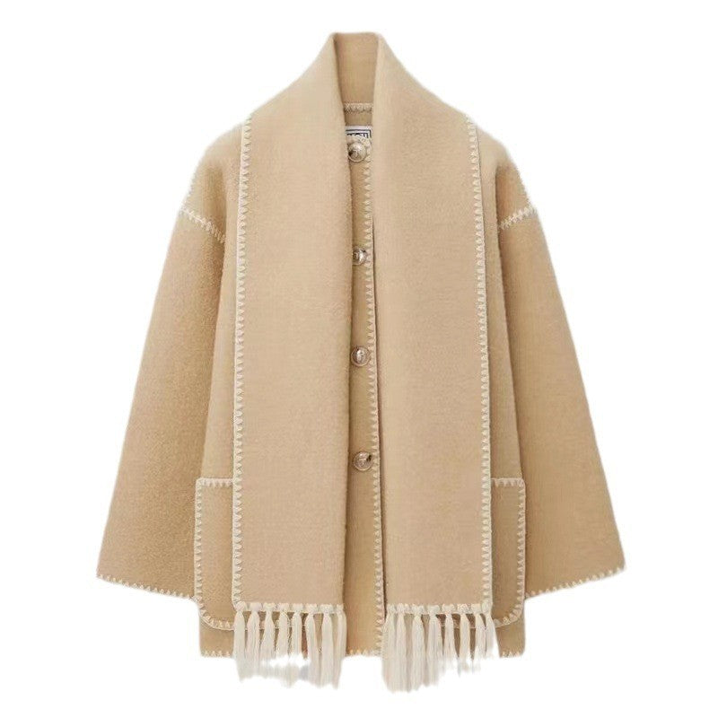 Damen Oversized Strickjacke mit Fransen und Taschen R&B