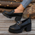 Damen Blockabsatz-Schuhe mit markanter Sohle und modischen Schnallen R&B
