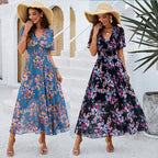 Damen Maxikleid mit floralen Details und elastischem Taillenbund R&B