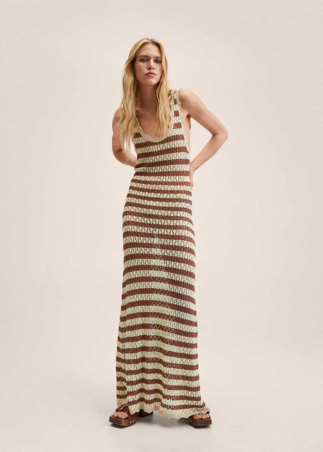 Damen Maxikleid mit gehäkeltem Muster R&B