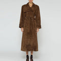 Damen Eleganter Wildleder-Trenchcoat mit tailliertem Schnitt und abnehmbaren Gürtel