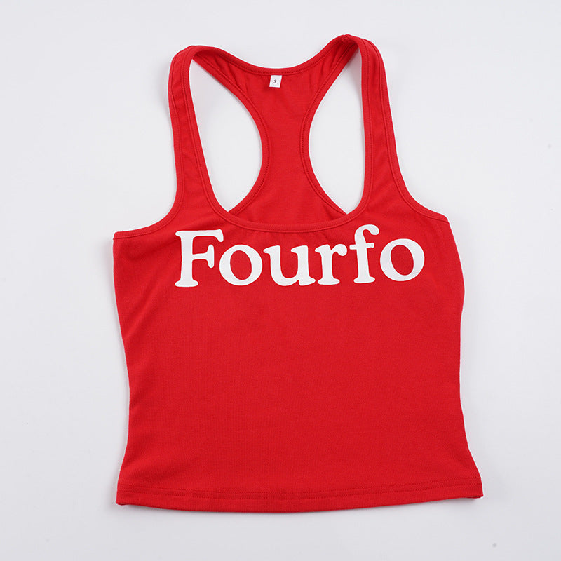 Damen Tanktop mit sportlichem Schnitt und großem Print R&B