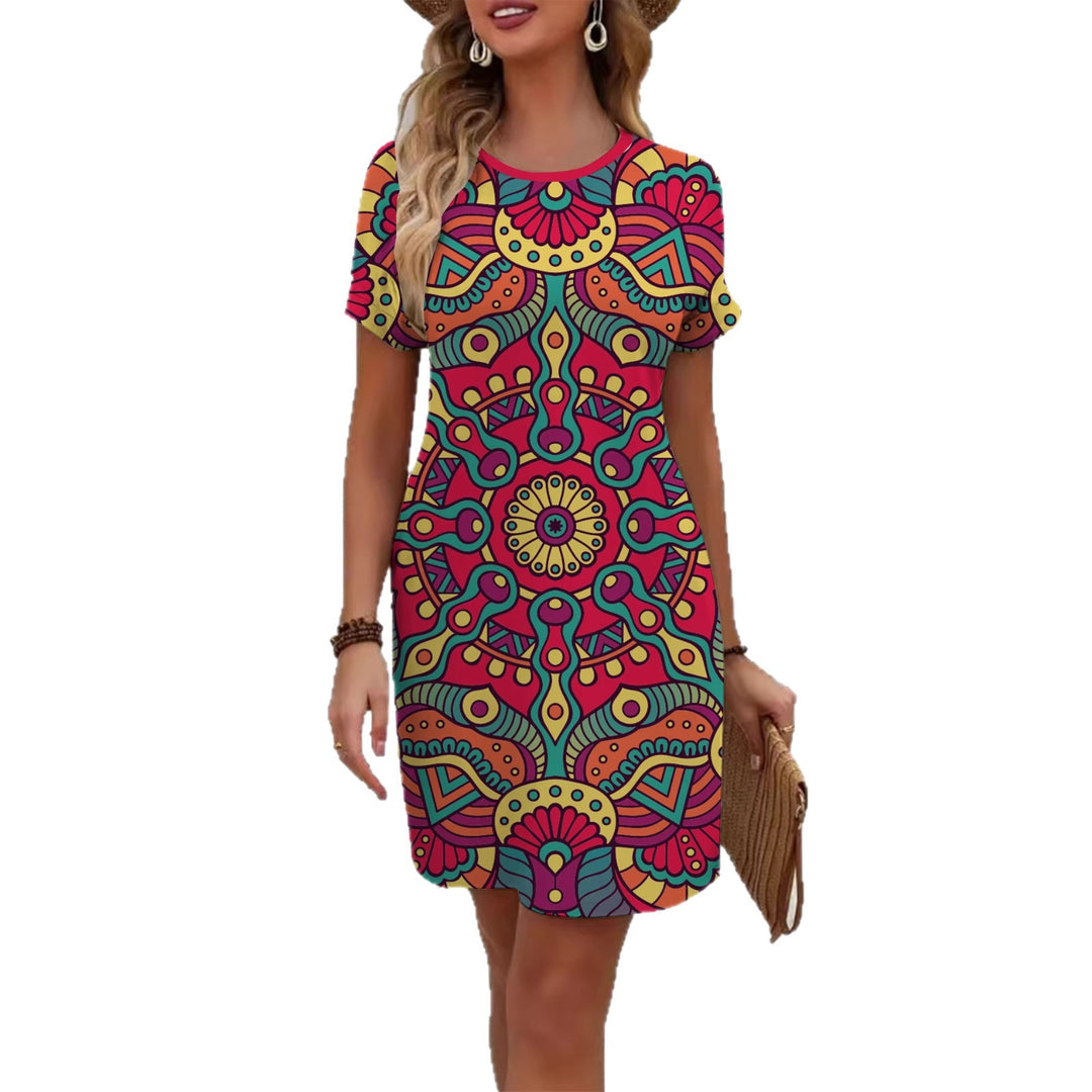 Damen farbenfrohes Mandala Kleid im lässigen Schnitt R&B