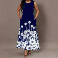 Damen Maxikleid mit floralen Akzenten und seitlichen Eingrifftaschen R&B
